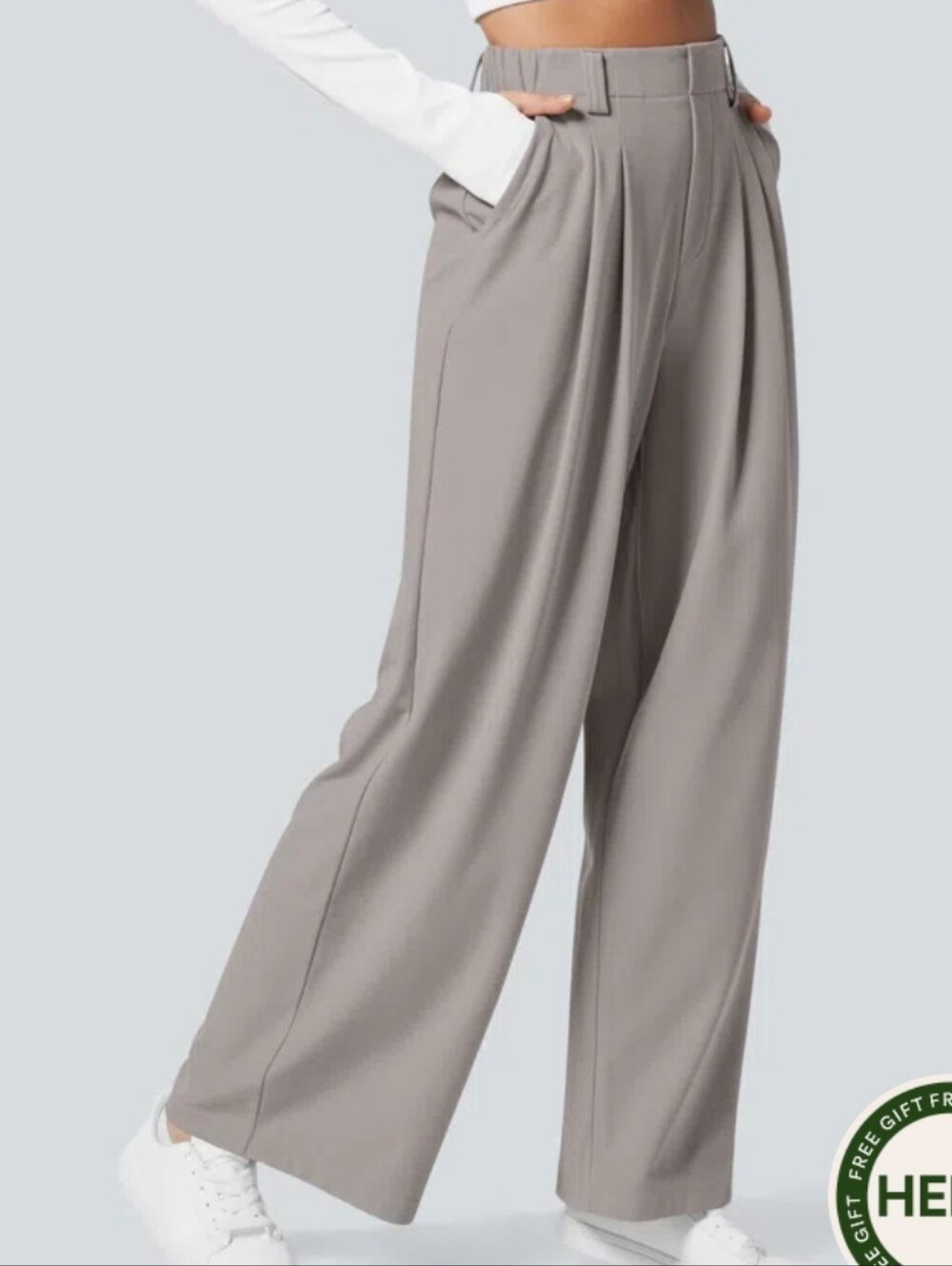 Halara NWT Flex High Waisted Pocket Wide Leg Waffle Work Mink Ash Pants L